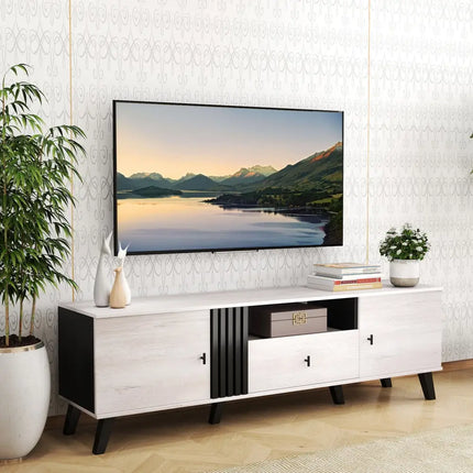 Mid Century Modern TV Stand Entertainment Center for 80’’ TVs-Oak - Oak - Entertainment Centers & TV Stands