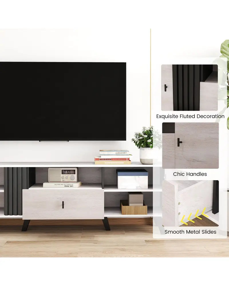 Mid Century Modern TV Stand Entertainment Center for 80’’ TVs-Oak - Oak - Entertainment Centers & TV Stands
