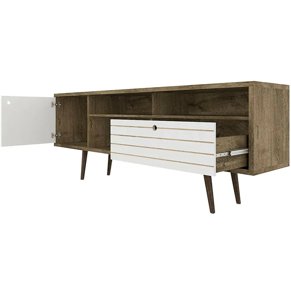 Mid-Century Modern TV Stand for TVs up to 65 Inch - Walnut & Gray - Entertainment Centers & TV Stands