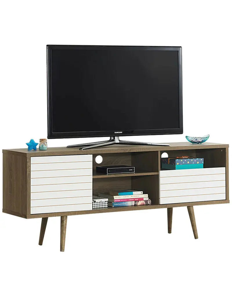 Mid-Century Modern TV Stand for TVs up to 65 Inch - Walnut & Gray - Entertainment Centers & TV Stands