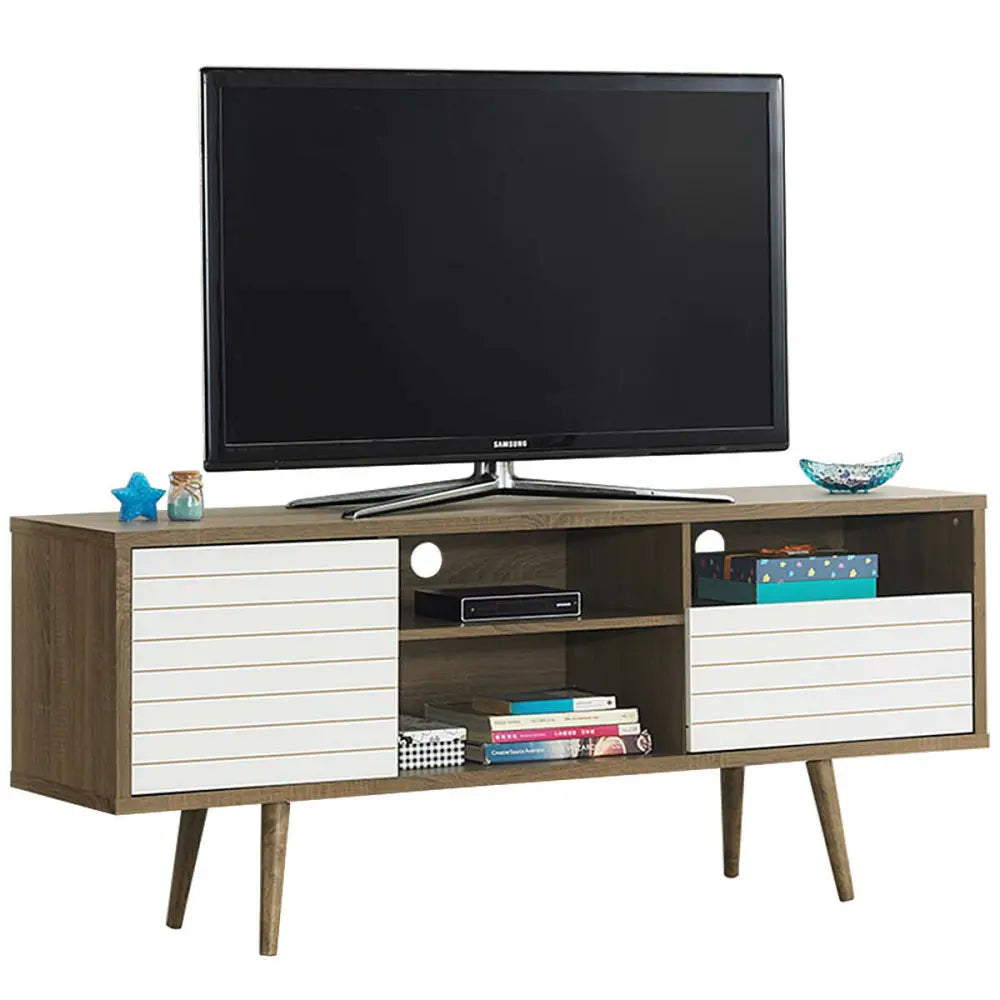 Mid-Century Modern TV Stand for TVs up to 65 Inch - Walnut & Gray - Entertainment Centers & TV Stands