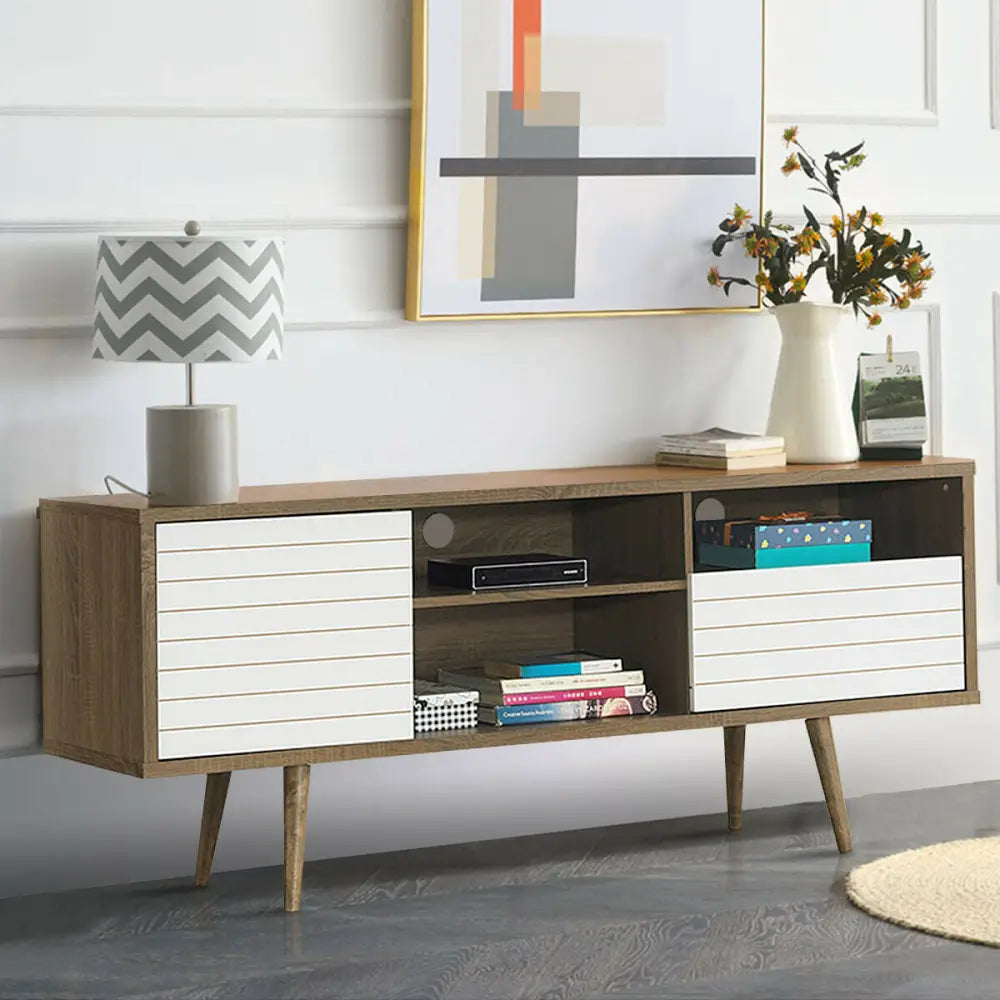 Mid-Century Modern TV Stand for TVs up to 65 Inch - Walnut & Gray - Entertainment Centers & TV Stands