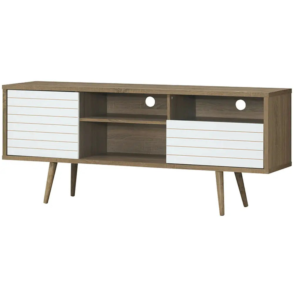Mid-Century Modern TV Stand for TVs up to 65 Inch - Walnut & Gray - Entertainment Centers & TV Stands