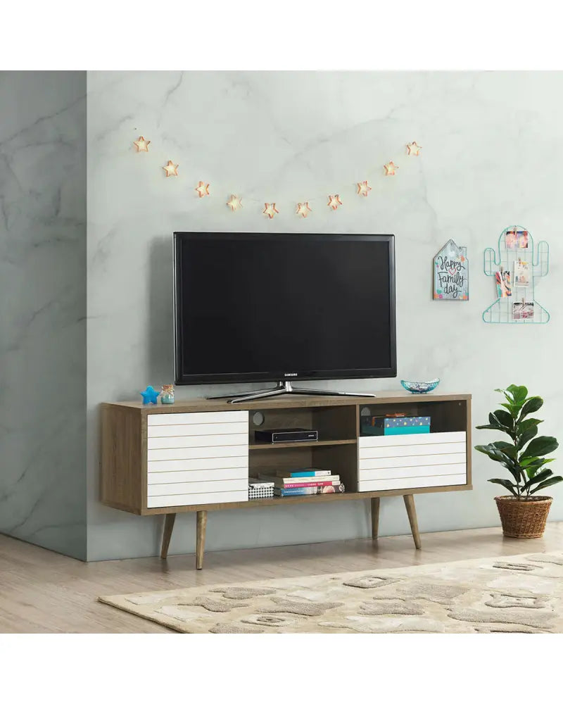 Mid-Century Modern TV Stand for TVs up to 65 Inch - Walnut & Gray - Entertainment Centers & TV Stands