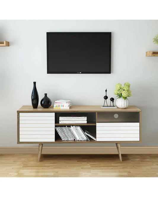 Mid-Century Modern TV Stand for TVs up to 65 Inch - Walnut & Gray - Entertainment Centers & TV Stands