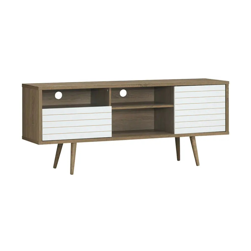 Mid-Century Modern TV Stand for TVs up to 65 Inch - Walnut & Gray - Entertainment Centers & TV Stands