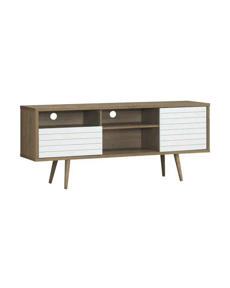 Mid-Century Modern TV Stand for TVs up to 65 Inch - Walnut & Gray - Entertainment Centers & TV Stands