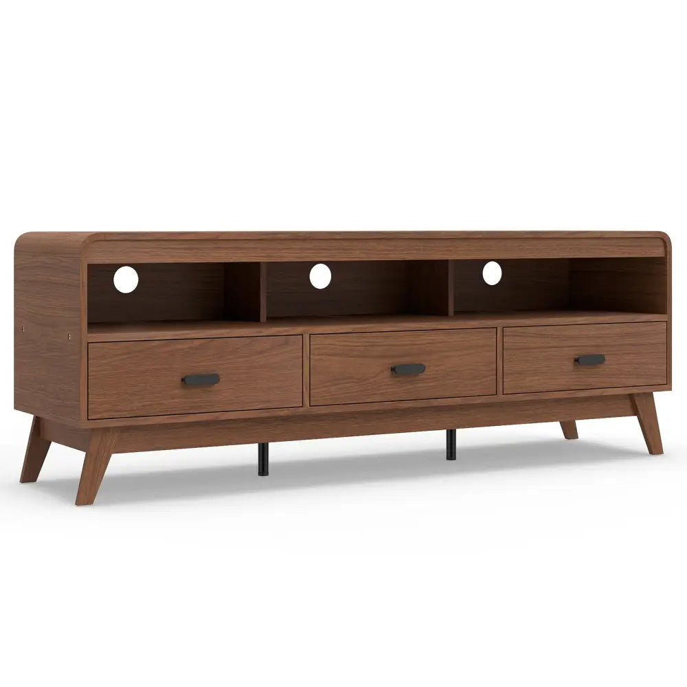 Mid Century Modern TV Stand for TVs up to 70’’ with 3 Storage Drawers and Open Shelves-Walnut - Walnut - Entertainment