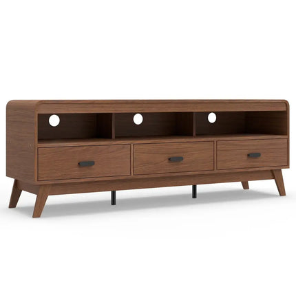 Mid Century Modern TV Stand for TVs up to 70’’ with 3 Storage Drawers and Open Shelves-Walnut - Walnut - Entertainment