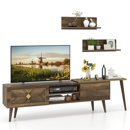 Mid-century Modern TV Stand for TVs up to 85 Inch with Open Compartments-Walnut - Walnut - Entertainment Centers & TV