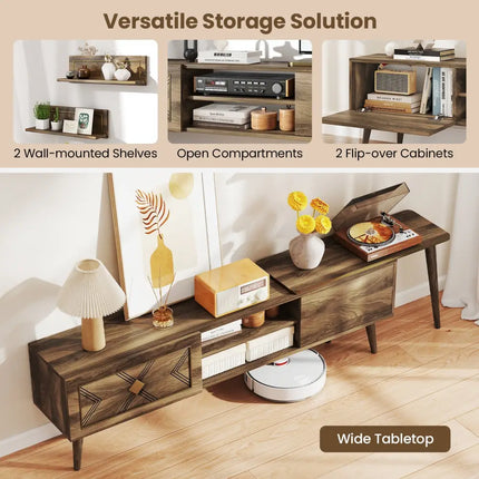 Mid-century Modern TV Stand for TVs up to 85 Inch with Open Compartments-Walnut - Walnut - Entertainment Centers & TV