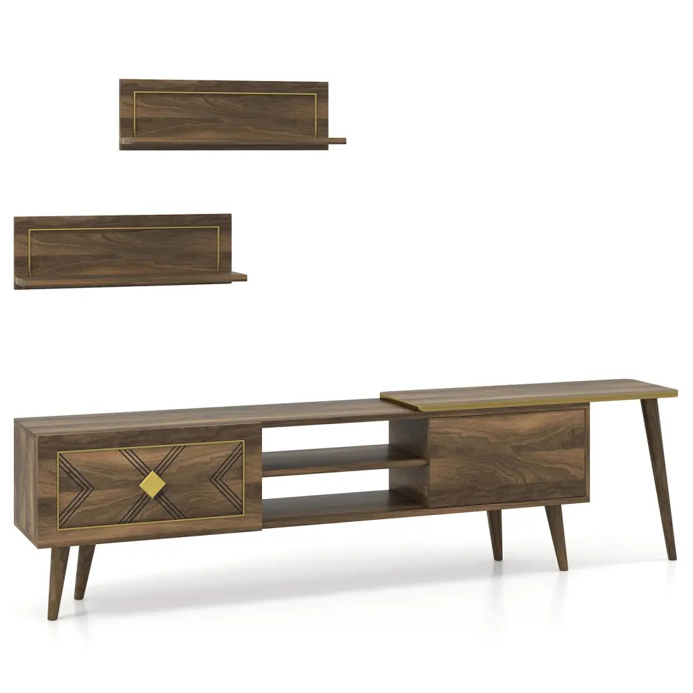 Mid-century Modern TV Stand for TVs up to 85 Inch with Open Compartments-Walnut - Walnut - Entertainment Centers & TV