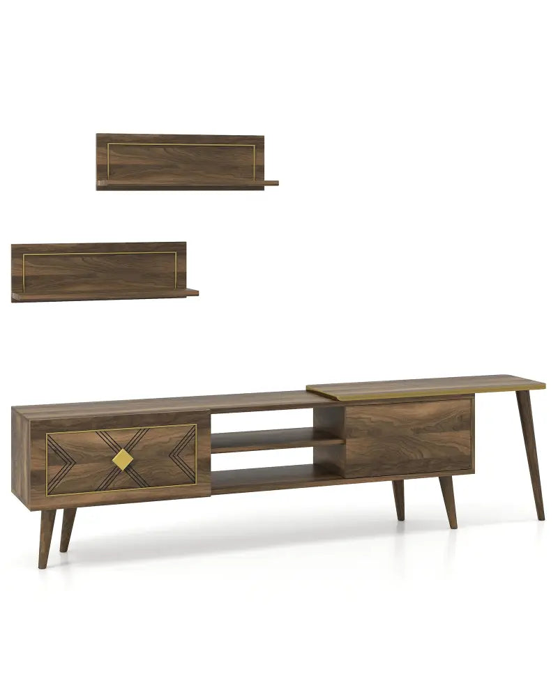 Mid-century Modern TV Stand for TVs up to 85 Inch with Open Compartments-Walnut - Walnut - Entertainment Centers & TV