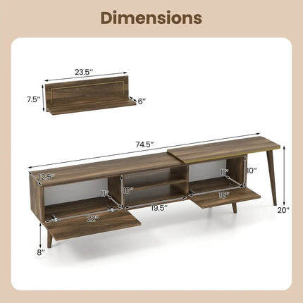 Mid-century Modern TV Stand for TVs up to 85 Inch with Open Compartments-Walnut - Walnut - Entertainment Centers & TV