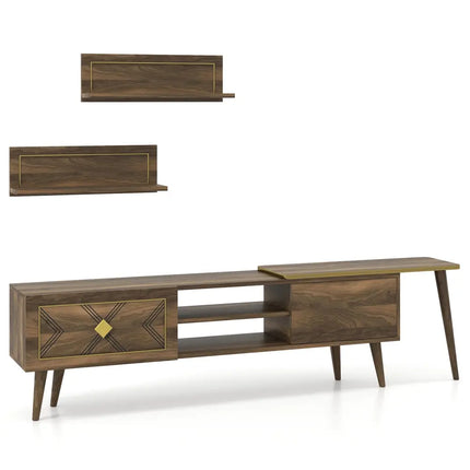 Mid-century Modern TV Stand for TVs up to 85 Inch with Open Compartments-Walnut - Walnut - Entertainment Centers & TV