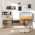 Mid-century Modern TV Stand for TVs up to 85 Inch with Open Compartments-Walnut - Walnut - Entertainment Centers & TV
