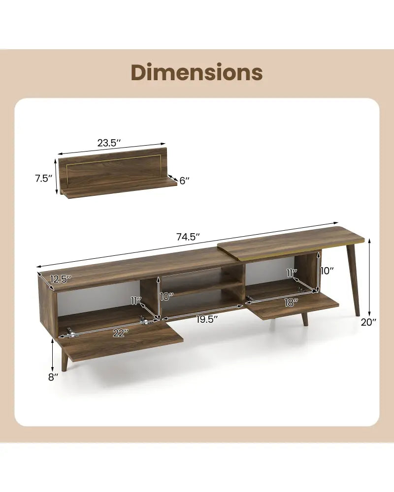 Mid-century Modern TV Stand for TVs up to 85 Inch with Open Compartments-Walnut - Walnut - Entertainment Centers & TV