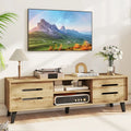 Mid Century Modern TV Stand with Sliding Doors and Cable Hole for 65 Inch TVs-Natural - Natural - Entertainment Centers