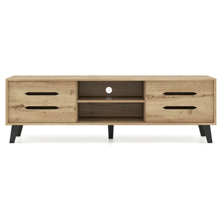 Mid Century Modern TV Stand with Sliding Doors and Cable Hole for 65 Inch TVs-Natural - Natural - Entertainment Centers