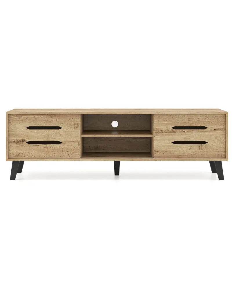 Mid Century Modern TV Stand with Sliding Doors and Cable Hole for 65 Inch TVs-Natural - Natural - Entertainment Centers