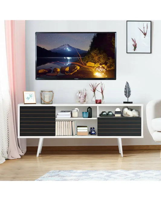 Mid-Century Modern TV Stand with Storage Shelves for TVs up to 65 Inch - Black & White - Entertainment Centers & TV