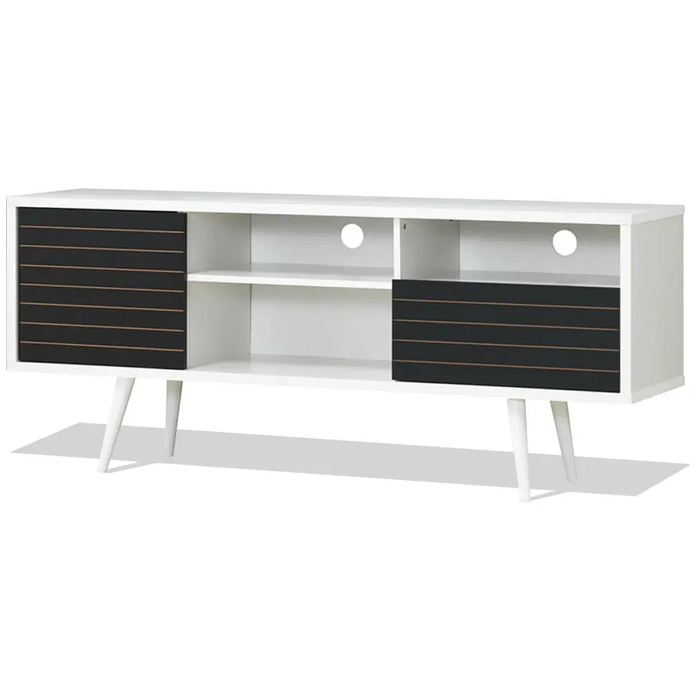 Mid-Century Modern TV Stand with Storage Shelves for TVs up to 65 Inch - Black & White - Entertainment Centers & TV