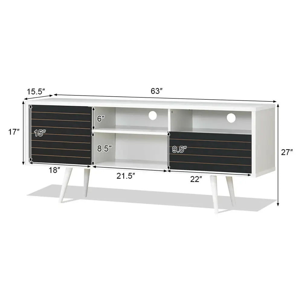 Mid-Century Modern TV Stand with Storage Shelves for TVs up to 65 Inch - Black & White - Entertainment Centers & TV