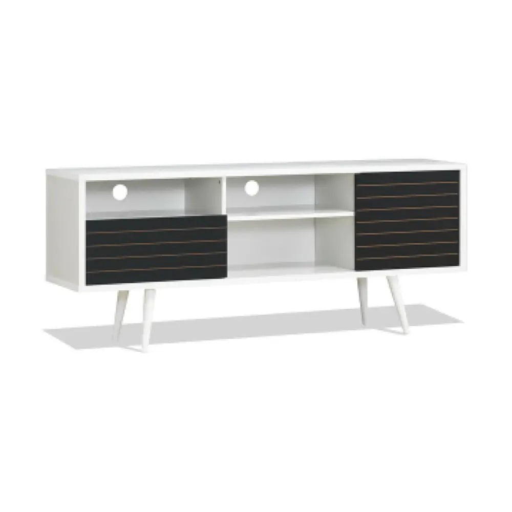 Mid-Century Modern TV Stand with Storage Shelves for TVs up to 65 Inch - Black & White - Entertainment Centers & TV