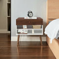 Mid-Century Nightstand with Drawer and Rubber Wood Legs - Brown - Nightstands