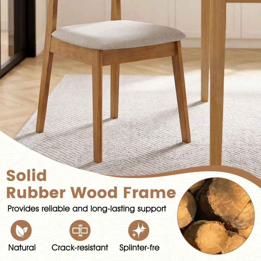 Mid Century Rattan Dining Chairs Set of 2 with Rattan Back and Solid Wood Frame-Natural - Natural - Dining Chairs
