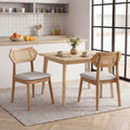 Mid Century Rattan Dining Chairs Set of 2 with Rattan Back and Solid Wood Frame-Natural - Natural - Dining Chairs