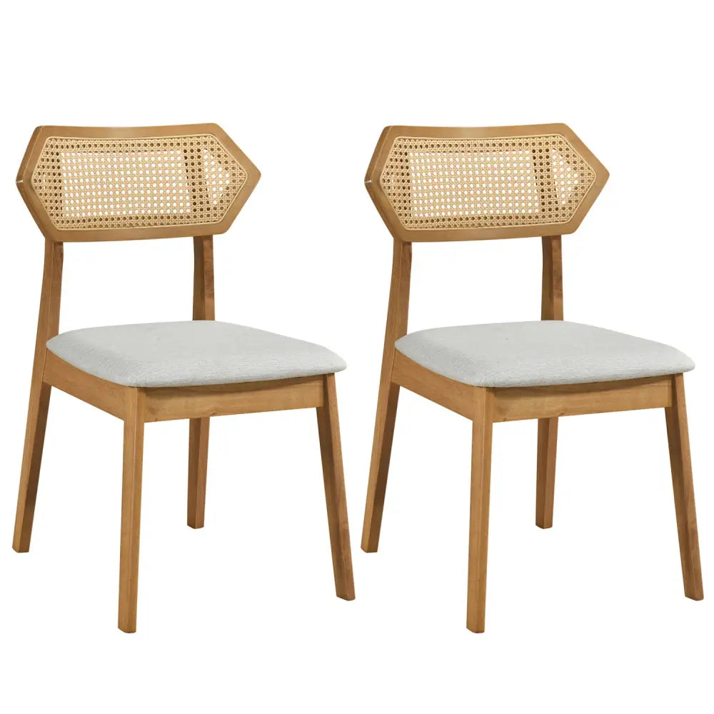 Mid Century Rattan Dining Chairs Set of 2 with Rattan Back and Solid Wood Frame-Natural - Natural - Dining Chairs