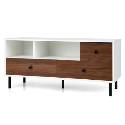 Mid-Century TV Stand for 50-inch TVs with 2 Cubbies and 3 Drawers - Brown & White - Entertainment Centers & TV Stands