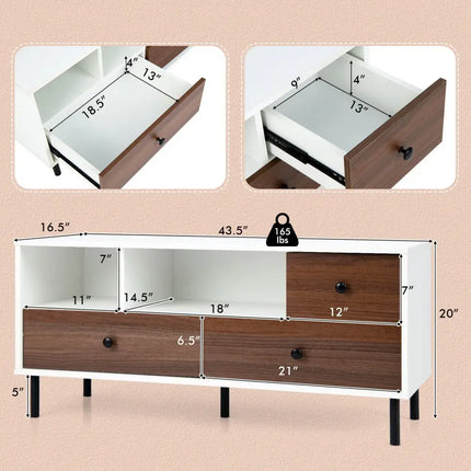 Mid-Century TV Stand for 50-inch TVs with 2 Cubbies and 3 Drawers - Brown & White - Entertainment Centers & TV Stands