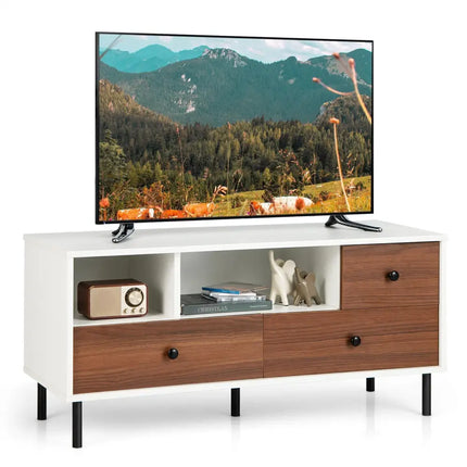 Mid-Century TV Stand for 50-inch TVs with 2 Cubbies and 3 Drawers - Brown & White - Entertainment Centers & TV Stands