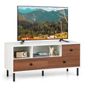 Mid-Century TV Stand for 50-inch TVs with 2 Cubbies and 3 Drawers - Brown & White - Entertainment Centers & TV Stands