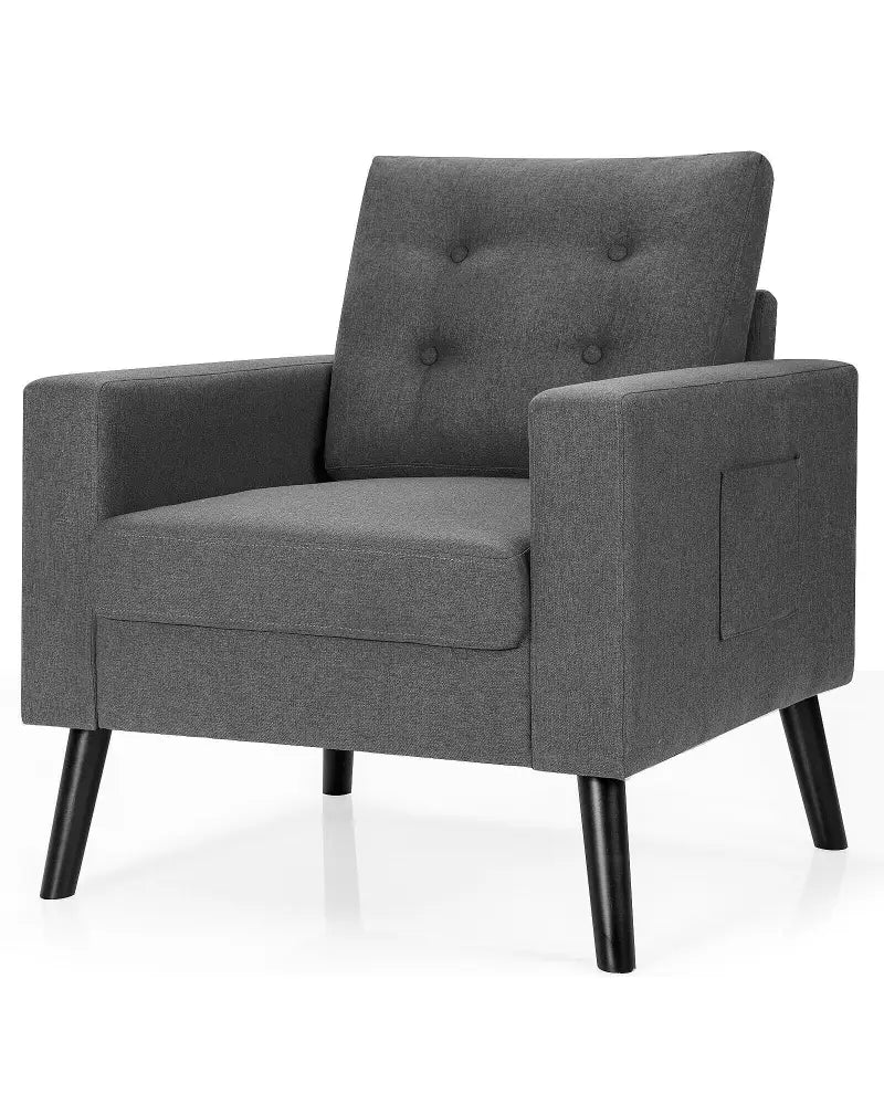 Mid-Century Upholstered Armchair Club Chair with Rubber Wood Legs-Gray - Gray - Accent Chairs