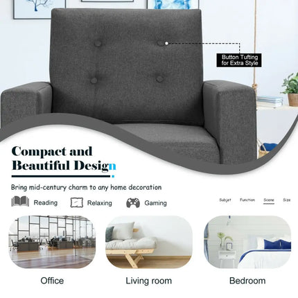Mid-Century Upholstered Armchair Club Chair with Rubber Wood Legs-Gray - Gray - Accent Chairs