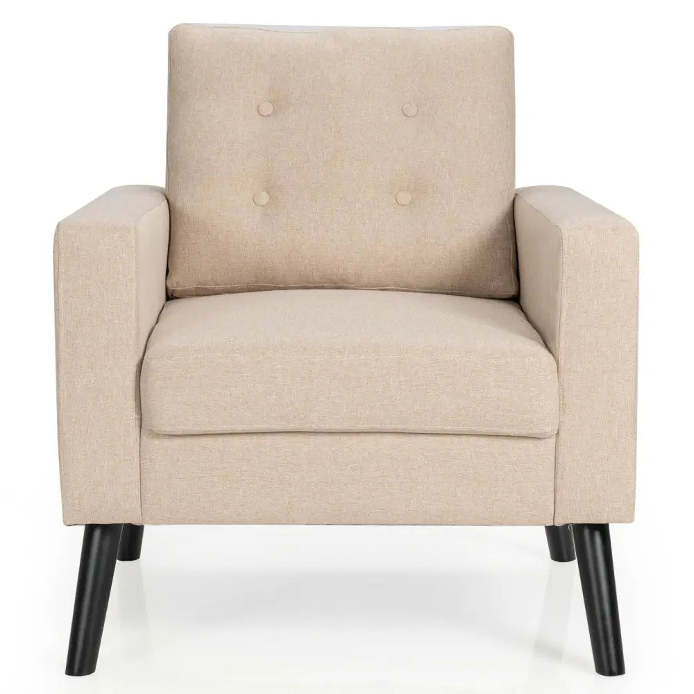 Mid-Century Upholstered Armchair Club Chair with Rubber Wood Legs-Beige - Beige - Accent Chairs