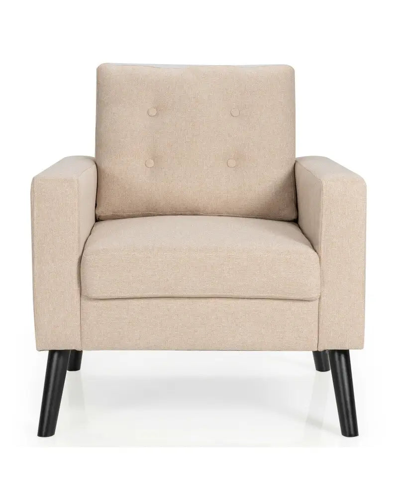 Mid-Century Upholstered Armchair Club Chair with Rubber Wood Legs-Beige - Beige - Accent Chairs