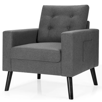 Mid-Century Upholstered Armchair Club Chair with Rubber Wood Legs-Gray - Gray - Accent Chairs