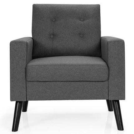 Mid-Century Upholstered Armchair Club Chair with Rubber Wood Legs-Gray - Gray - Accent Chairs