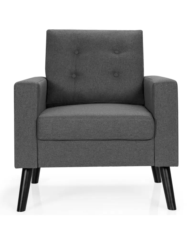 Mid-Century Upholstered Armchair Club Chair with Rubber Wood Legs-Gray - Gray - Accent Chairs