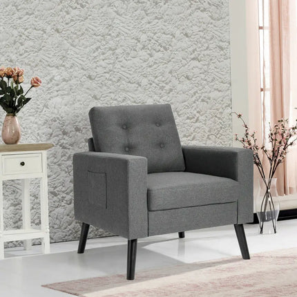 Mid-Century Upholstered Armchair Club Chair with Rubber Wood Legs-Gray - Gray - Accent Chairs