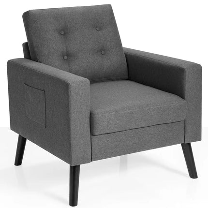 Mid-Century Upholstered Armchair Club Chair with Rubber Wood Legs-Gray - Gray - Accent Chairs