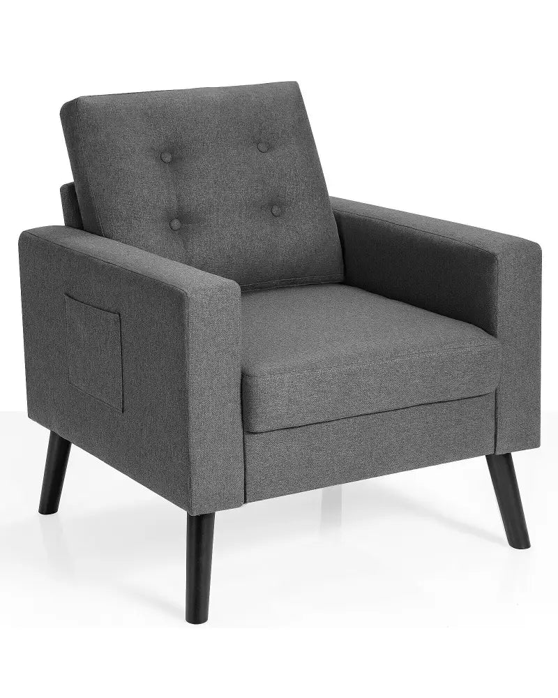 Mid-Century Upholstered Armchair Club Chair with Rubber Wood Legs-Gray - Gray - Accent Chairs