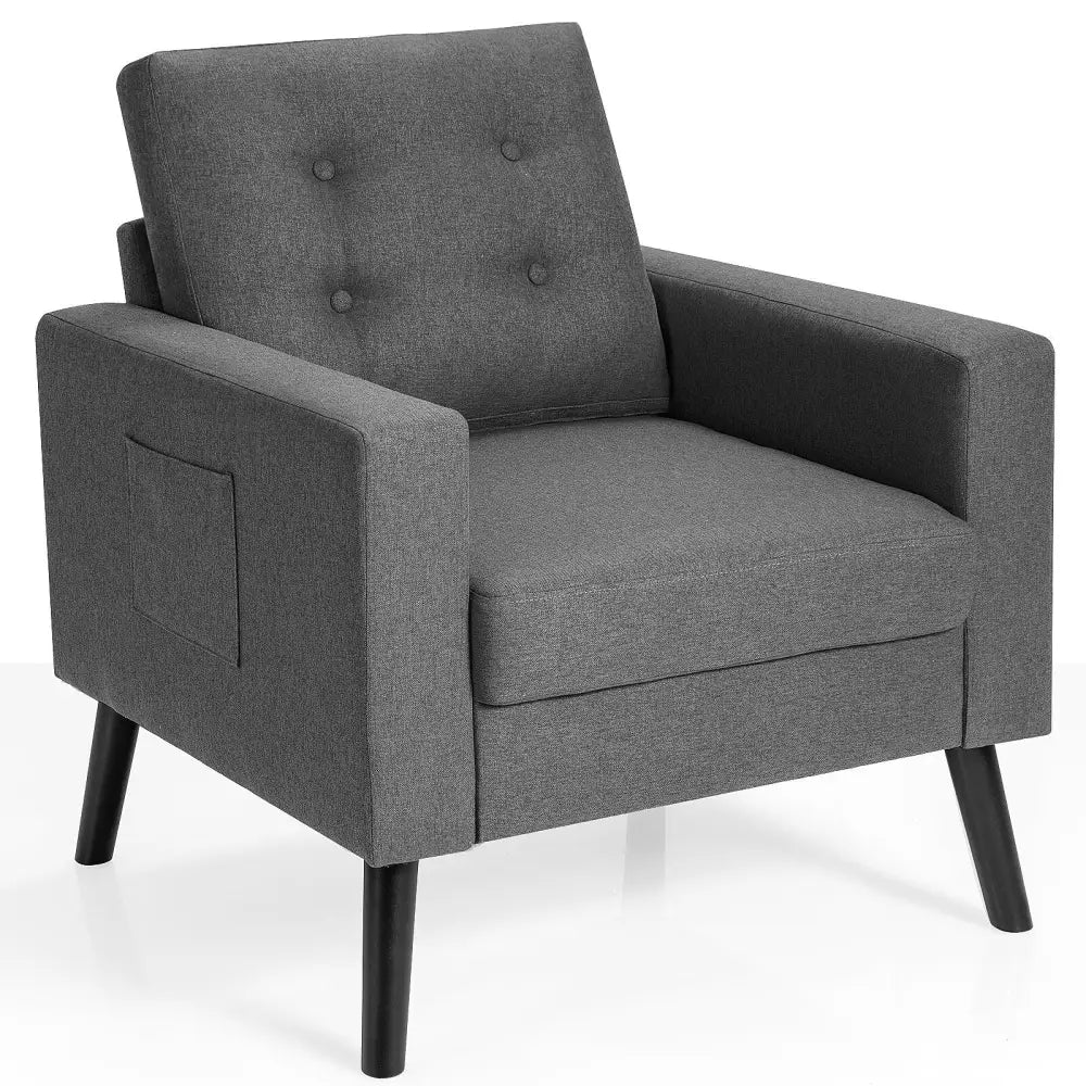Mid-Century Upholstered Armchair Club Chair with Rubber Wood Legs-Gray - Gray - Accent Chairs