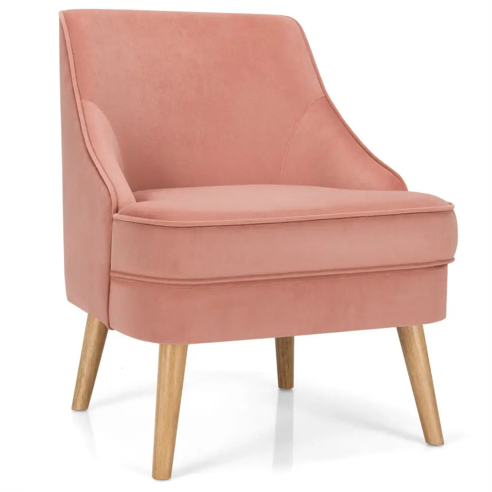 Mid Century Velvet Accent Chair with Rubber Wood Legs for Bedroom-Pink - Pink - Accent Chairs
