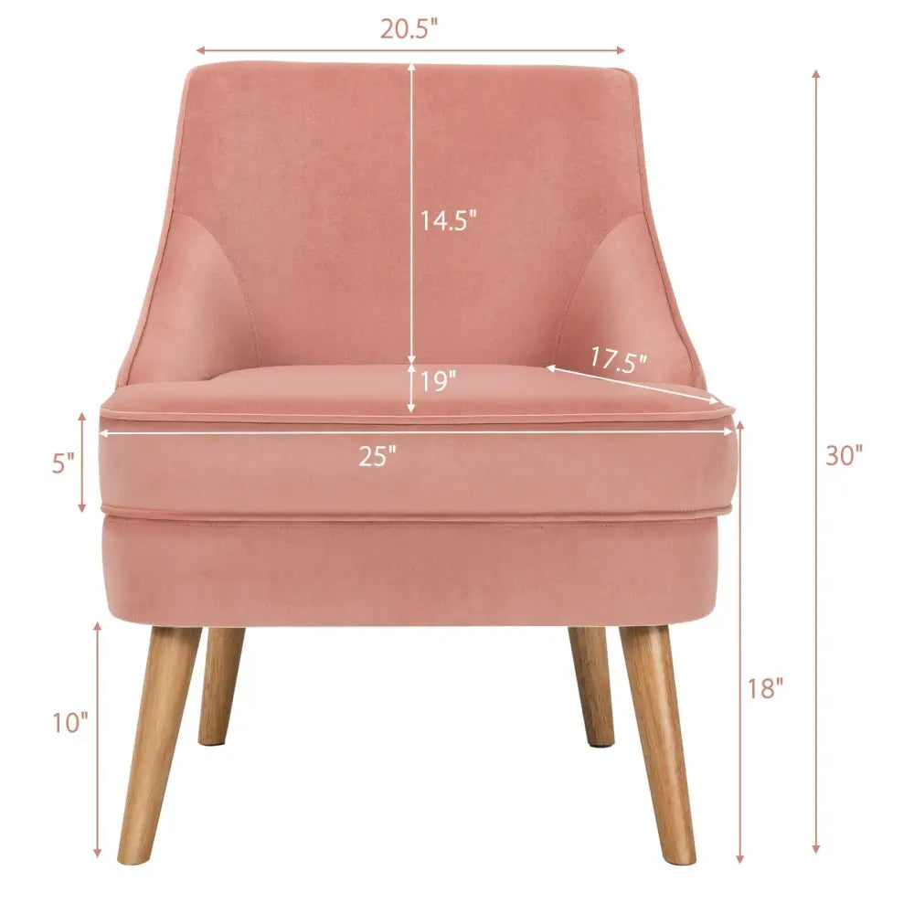 Mid Century Velvet Accent Chair with Rubber Wood Legs for Bedroom-Pink - Pink - Accent Chairs