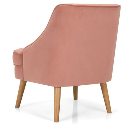Mid Century Velvet Accent Chair with Rubber Wood Legs for Bedroom-Pink - Pink - Accent Chairs